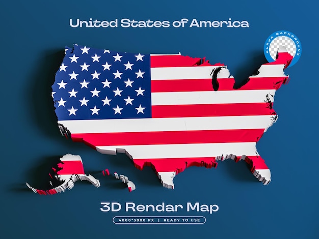 PSD gratuito estados unidos de américa mapa aislado ilustración de renderización 3d