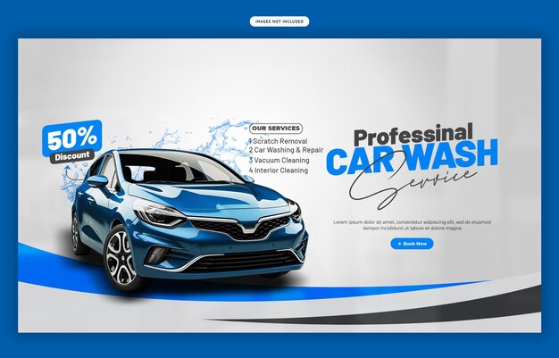 Estampa de banner web para el servicio de lavado y detallado de automóviles
