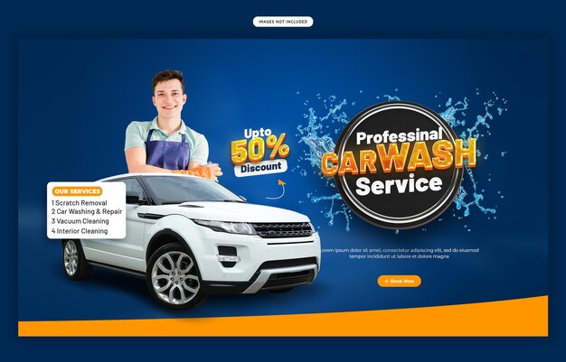 Estampa de banner web para el servicio de lavado y detallado de automóviles