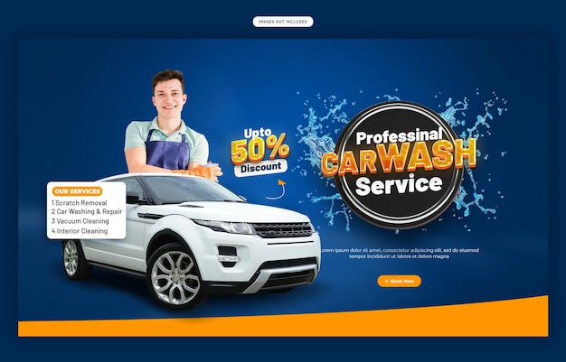 Estampa de banner web para el servicio de lavado y detallado de automóviles