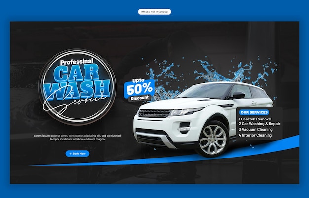 Estampa de banner web para el servicio de lavado y detallado de automóviles