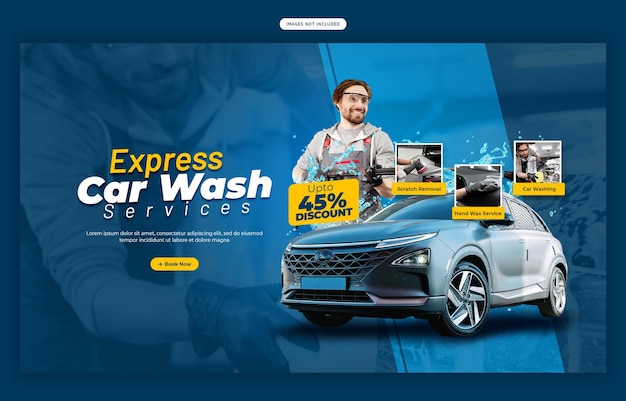 Estampa de banner web para el servicio de lavado y detallado de automóviles