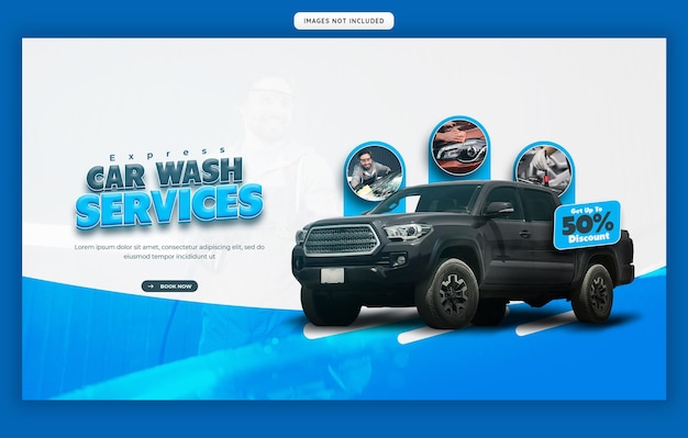 Estampa de banner web para el servicio de lavado y detallado de automóviles