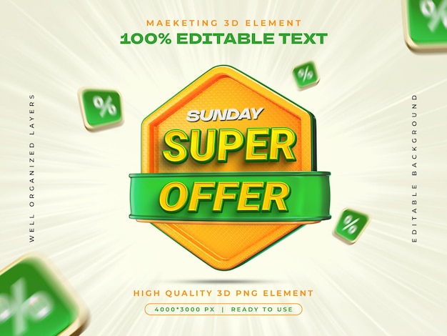 Estampa de diseño de banner de promoción de insignia de venta de súper oferta del domingo