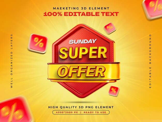 Estampa de diseño de banner de promoción de insignia de venta de súper oferta del domingo