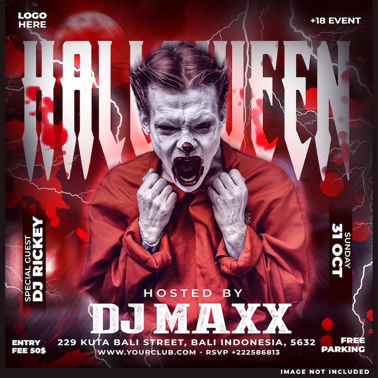 PSD gratuito estampa de folleto de redes sociales o banner web para la fiesta del club de dj de halloween de psd