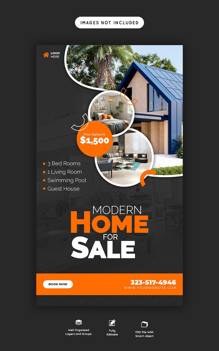 PSD gratuito estampa de historias de instagram y facebook para propiedades inmobiliarias