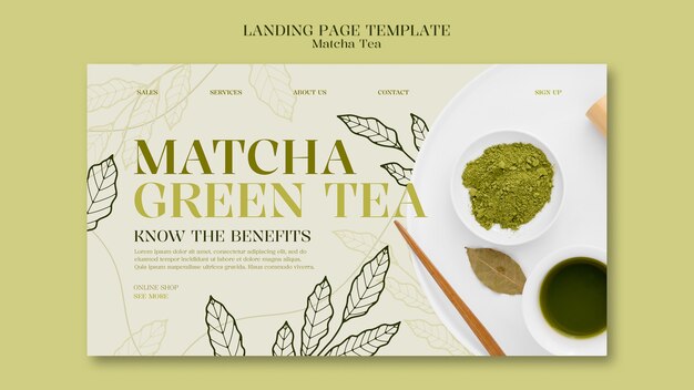 Estampa de la página de destino de la bebida de té Matcha.