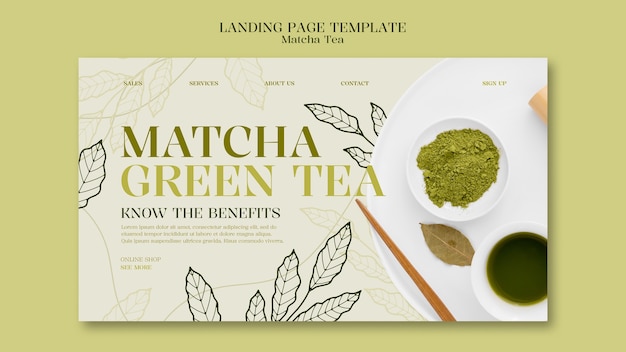 Estampa de la página de destino de la bebida de té Matcha.