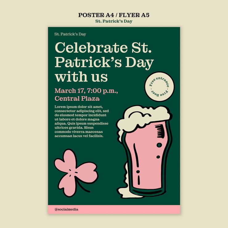 PSD gratuito estampa de póster del día de san patricio dibujada a mano
