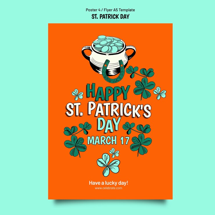 PSD gratuito estampa de póster del día de san patricio dibujada a mano