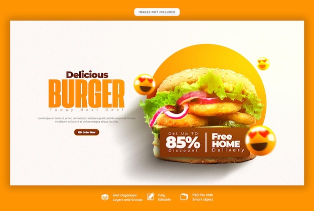 PSD gratuito estándar de banner web de hamburguesas y menús de comida deliciosos