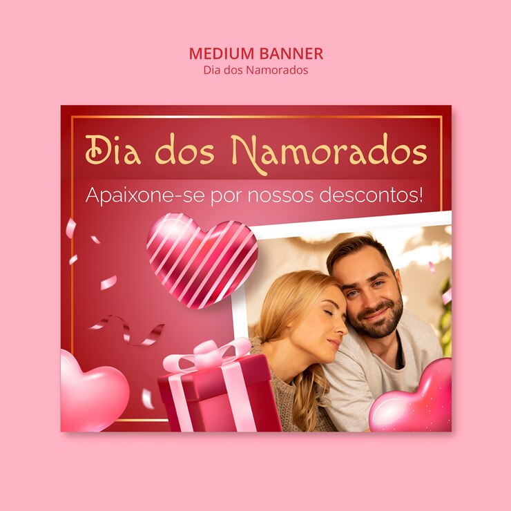 PSD gratuito estandarte del día de san valentín con pareja y corazones