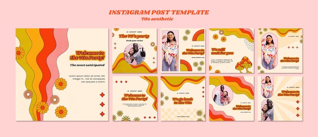 Gratis PSD esthetische instagram-berichten uit de jaren 70 met plat ontwerp