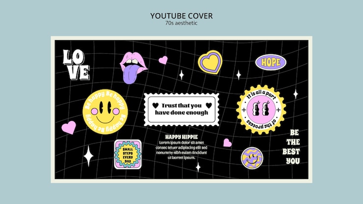 Gratis PSD esthetische youtube-omslagsjabloon uit de jaren 70