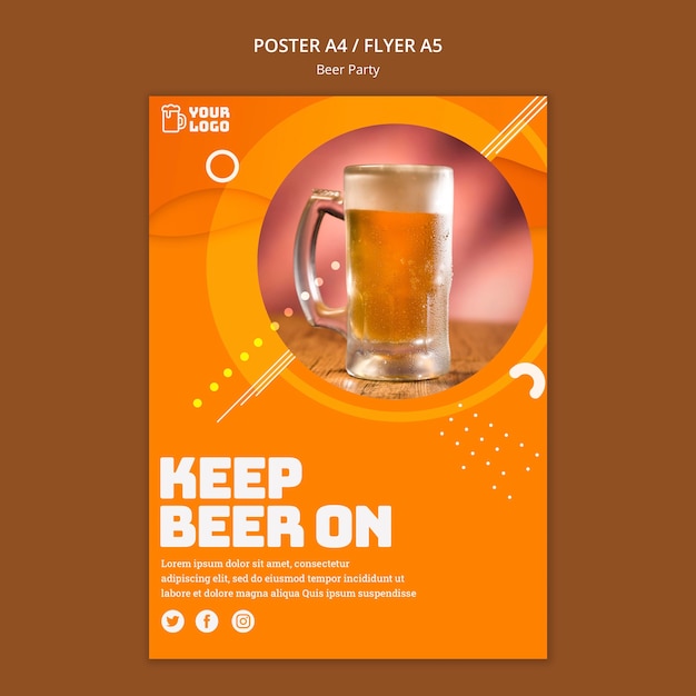 PSD gratuito estilo de cartel de fiesta de cerveza