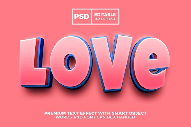 Estilo de efecto de texto editable 3d cómico de dibujos animados de amor moderno