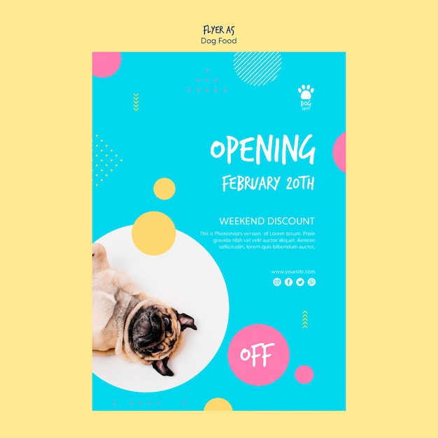 PSD gratuito estilo flyer para venta de comida para perros