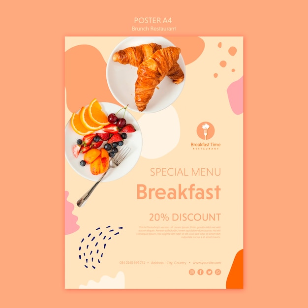 PSD gratuito estilo póster para el desayuno con descuento.