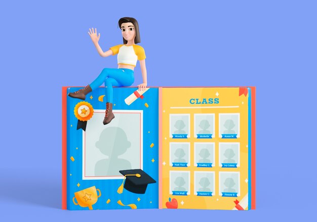 Estudiante de secundaria postura icono tridimensional.