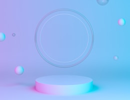 PSD gratuito etapa geométrica 3d holográfica para la colocación del producto con fondo de anillos y color editable
