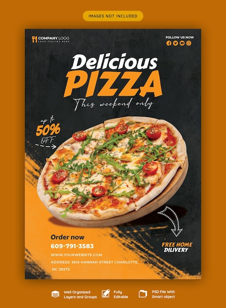 Eten menu en heerlijke pizza flyer-sjabloon