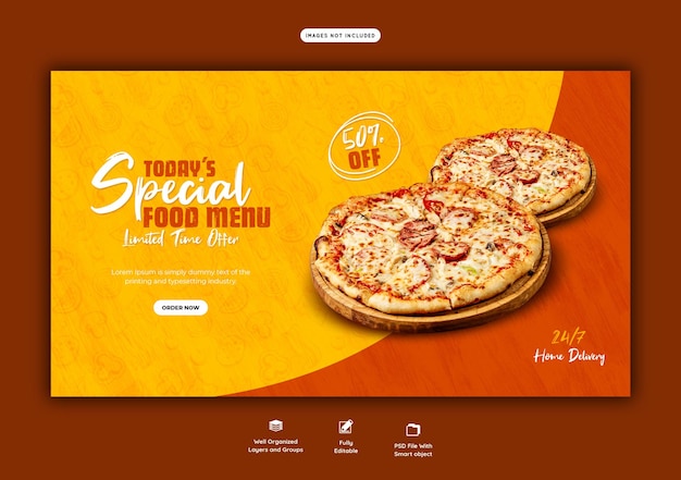 Gratis PSD eten menu en heerlijke pizza webbannersjabloon