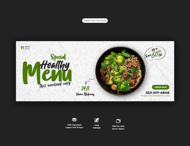 Gratis PSD eten menu en restaurant facebook voorbladsjabloon