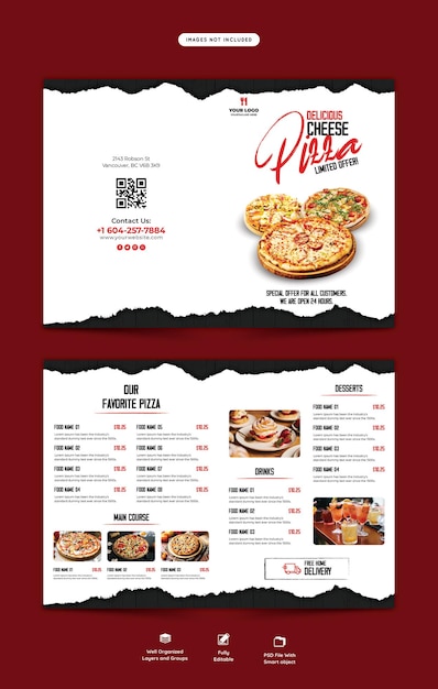 Eten menu en restaurant tweevoudig brochure sjabloon