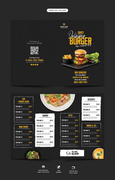 Eten menu en restaurant tweevoudig brochure sjabloon