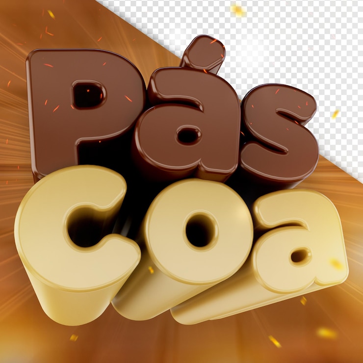 PSD gratuito etichetta 3d per la promozione della felice pasqua con consistenza di cioccolato pascoa in brasile