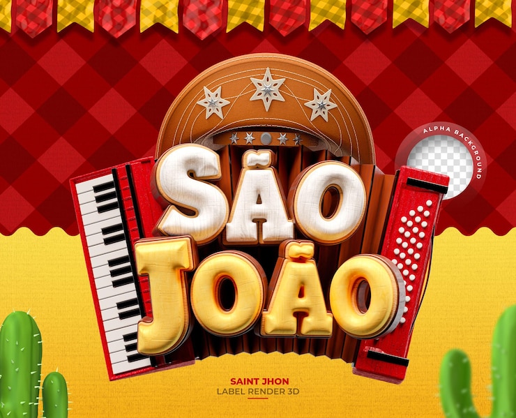 PSD gratuito etichetta sao joao festa di giugno annuncio di san jhon in portoghese brasiliano rendering 3d