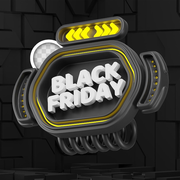 PSD gratuito etiqueta 3d de black friday con luces amarillas.