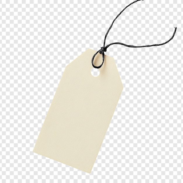 Etiqueta beige en blanco con cuerda negra perfecta para etiquetar proyectos de marca o artesanía