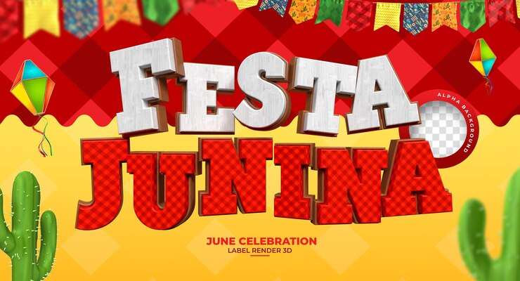 PSD gratuito etiqueta festa junina una vibrante celebración de junio en portugués brasileño 3d render