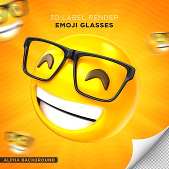 Etiqueta de gafas emoji diseño de render 3d