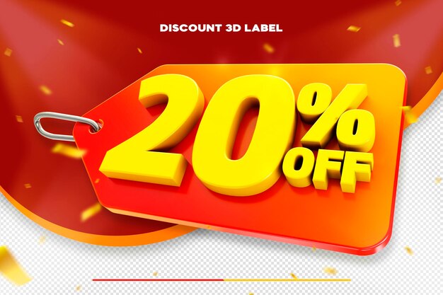 Etiqueta de precio de descuento de ventas 3d para composición 20 por ciento