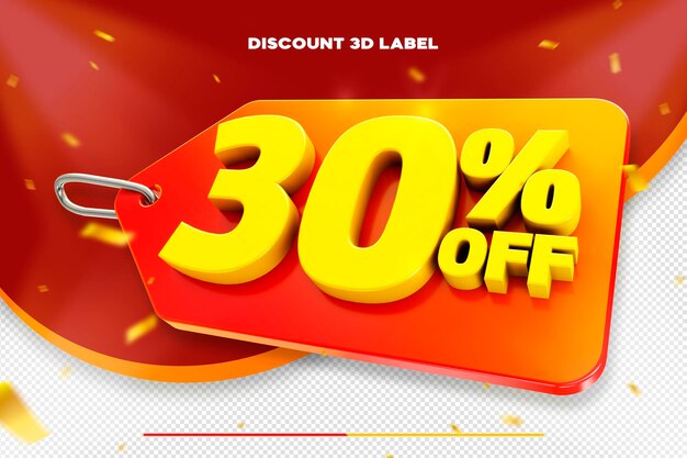 Etiqueta de precio de descuento de ventas 3d para composición 30 por ciento