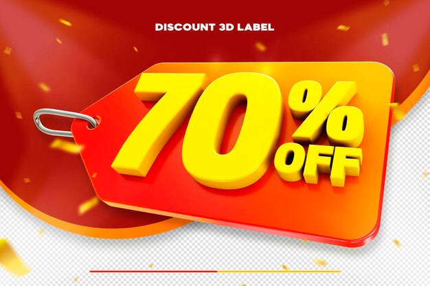 Etiqueta de precio de descuento de ventas 3d para composición 70 por ciento