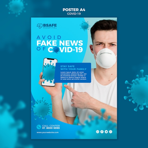 PSD gratuito evite las noticias falsas del cartel de coronavirus