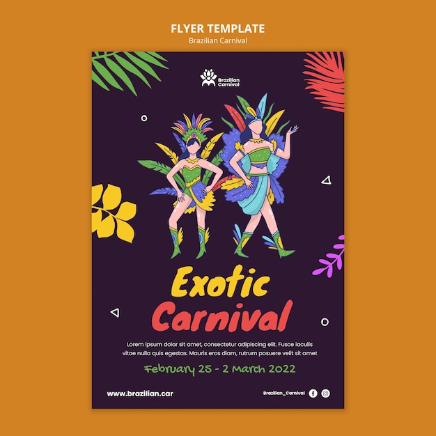 Gratis PSD exotische braziliaanse carnaval folder sjabloon