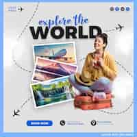 PSD gratuito explora el mundo template de redes sociales de viajes