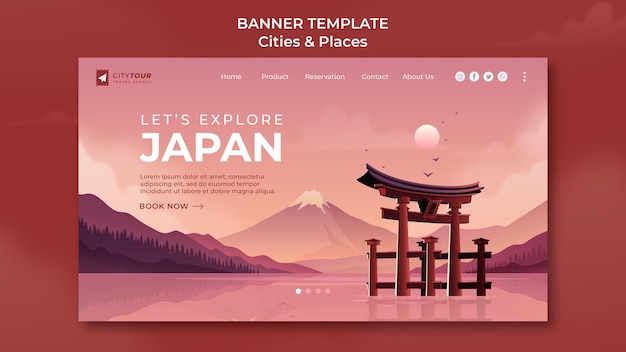 PSD gratuito explore el banner horizontal de japón