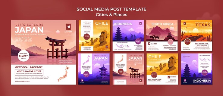 PSD Gratis explore cities social media post