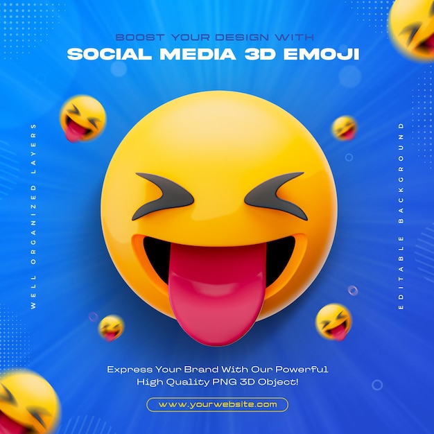 PSD gratuito expresión de la lengua emoji icono de cara sonriente ilustración de renderización 3d aislada