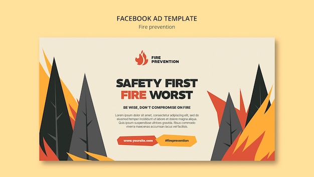 Gratis PSD facebook-sjabloon voor brandpreventie met plat ontwerp