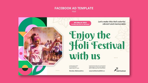 Facebook-sjabloon voor de viering van het holi-festival