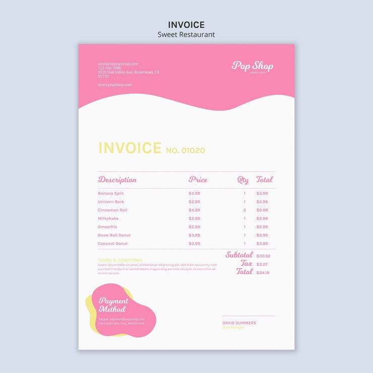 PSD gratuito factura para el diseño de la tienda de dulces pop