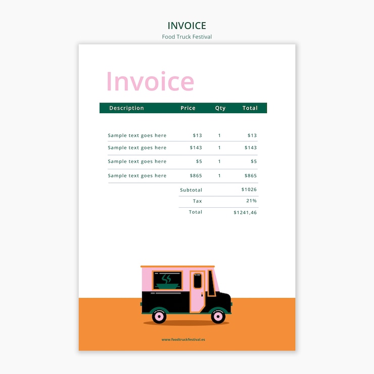 PSD gratuito factura de festival de food truck de diseño plano