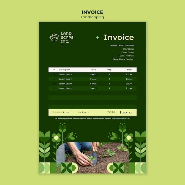 Gratis PSD factuur voor platte landschapsarchitectuur